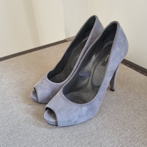 Authentic Bally Women's Peep Toe Pump Shoes Sz 6.5 US (37EU) Suede Leather Grey - Picture 3 of 10